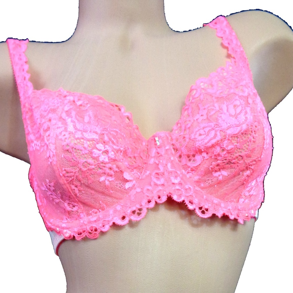 VICTORIA'S SECRET PINK FLORAL LACE UNLINED DEMI BRA